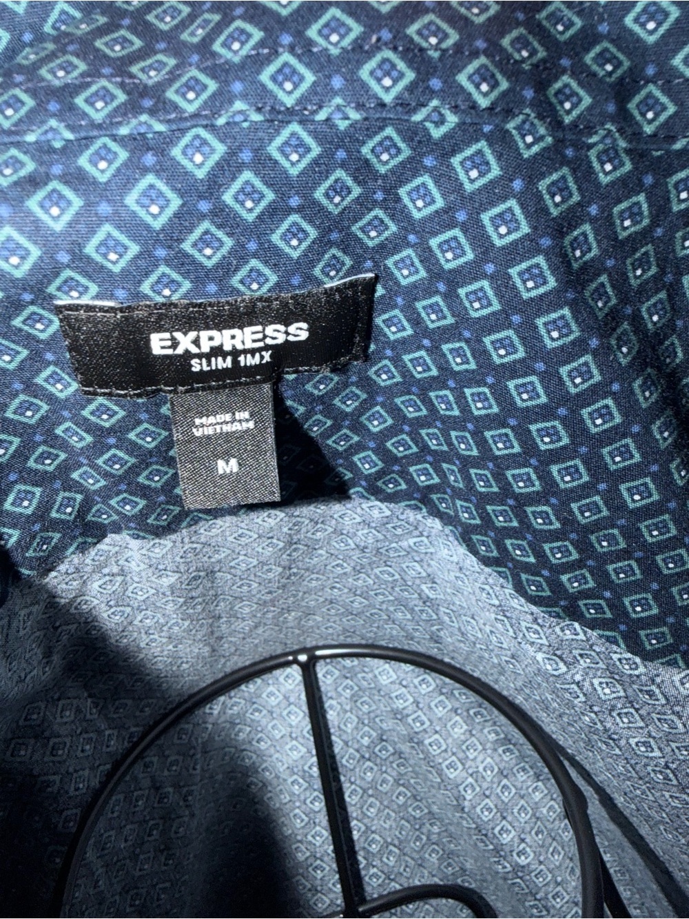 Express Men's Navy Micro-Pattern Button-Down Shirt - Picture 3 of 3